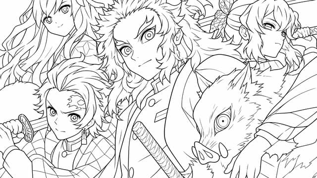 Demon Slayer Team Wallpaper Art Coloring Page