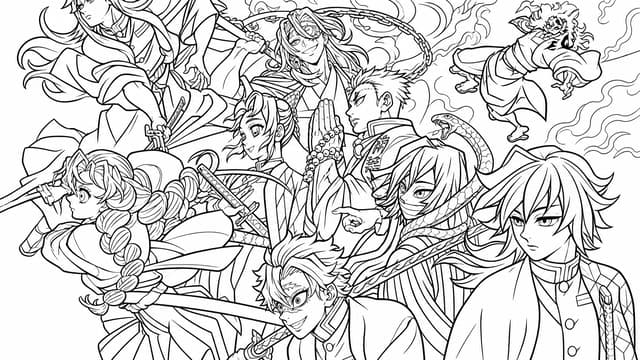 All Hashira Together Group Photo Coloring Page