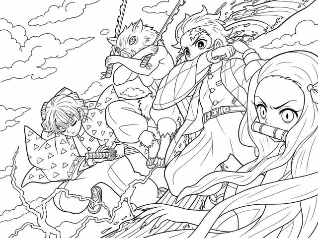 Demon Slayer All Characters Poster Coloring Page