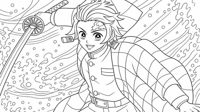 Tanjiro Demon Slayer Wisteria Forest Coloring Page