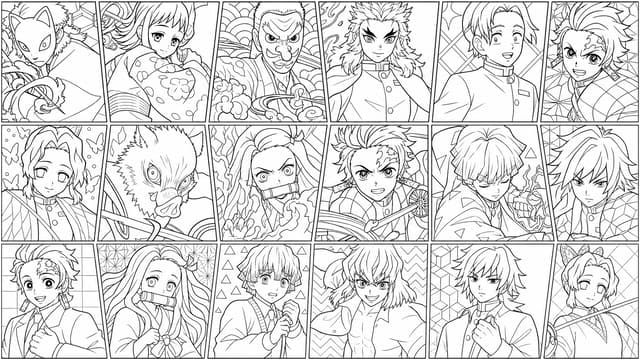 Tanjiro Nezuko Siblings Together Coloring Page