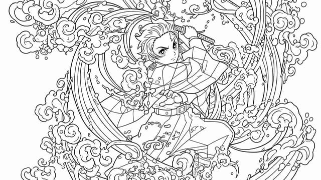 Tanjiro Water Breathing Form Coloring Page