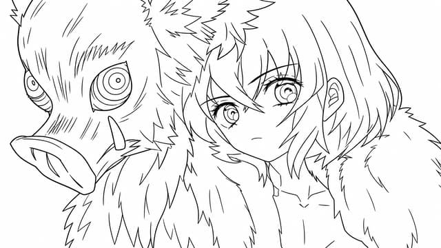 Inosuke With Two Swords Fighting Coloring Page