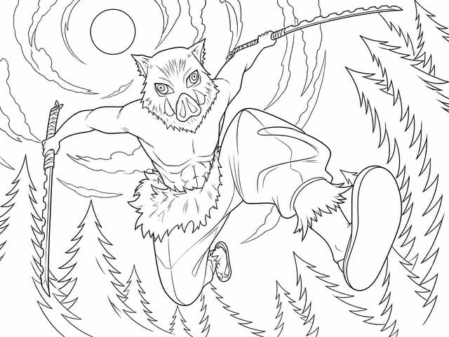 Inosuke Hashibira Muscular Action Coloring Page