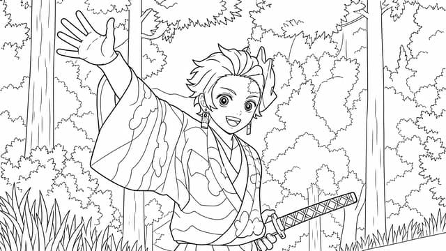 Tanjiro Kamado With Nichirin Sword Coloring Page