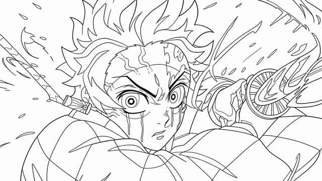 Tanjiro With Water Breathing Effect Coloring Page
