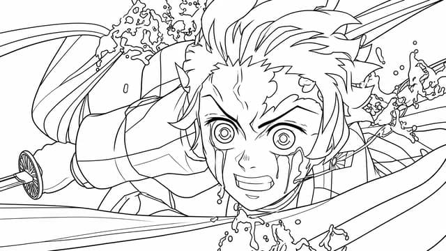 Tanjiro With Sun Breathing Technique Coloring Page