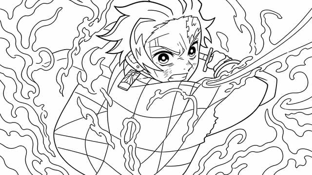 Tanjiro Stars Sky Background Demon Slayer Coloring Page