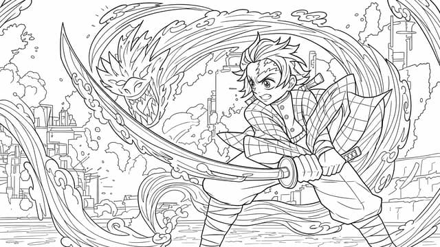 Tanjiro Kamado Full Body Standing Coloring Page