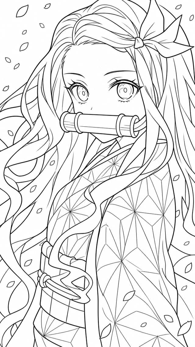 Nezuko Demon Slayer Smiling Portrait Coloring Page