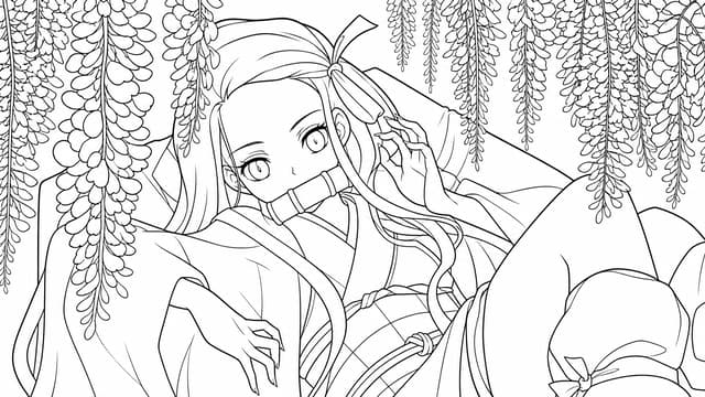Nezuko Demon Slayer Kimono Outfit Coloring Page