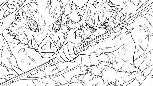 Inosuke Hashibira Wild Beast Fanart Coloring Page