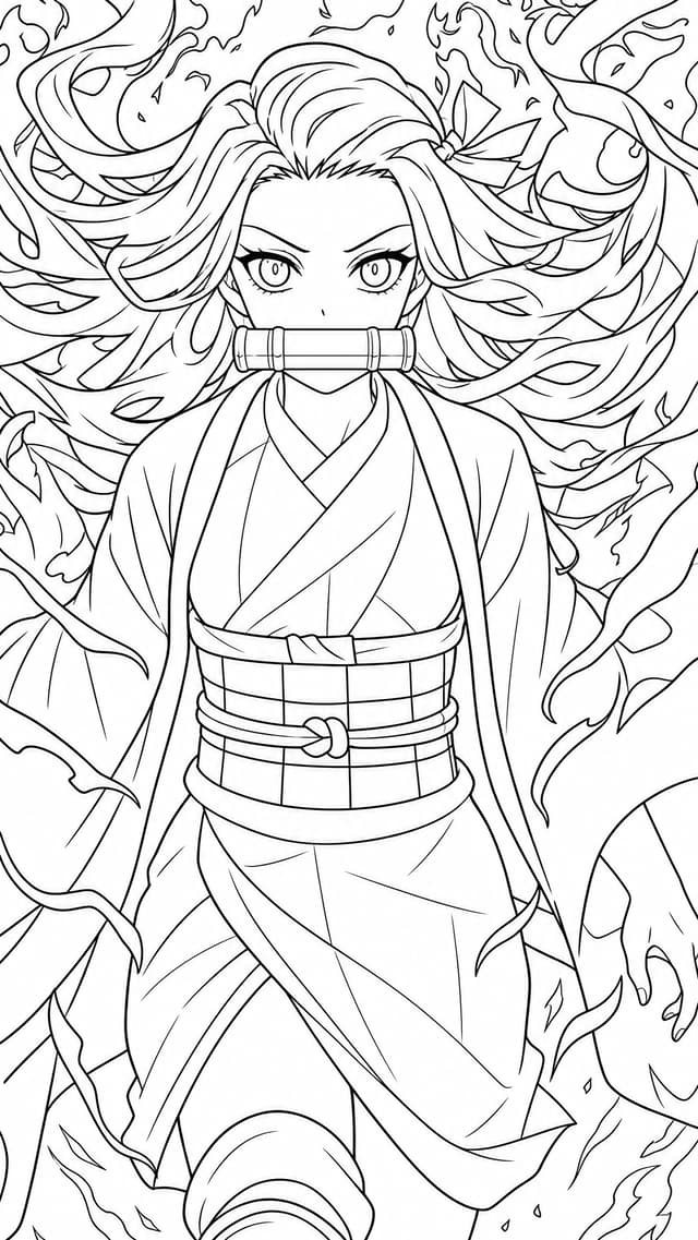 Nezuko Demon Slayer Cat Ears Cute Coloring Page
