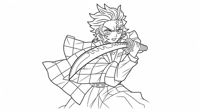 Tanjiro Kamado Sword Fighting Stance Coloring Page