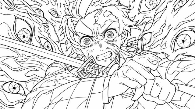 Tanjiro Sun Breathing Hinokami Kagura Coloring Page