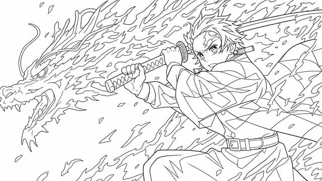 Tanjiro Demon Slayer Rage Eyes Angry Coloring Page
