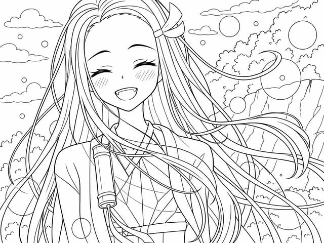 Nezuko Kamado Hd Anime Wallpaper Coloring Page