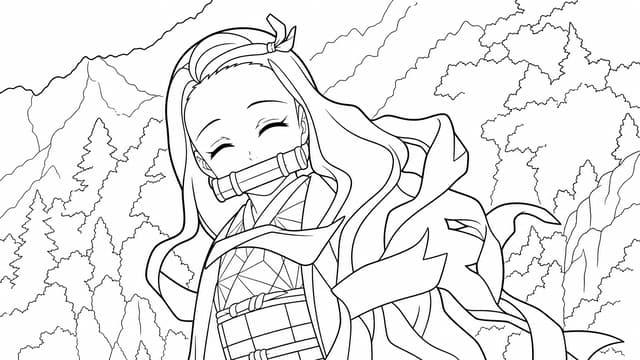 Nezuko Demon Form Blood Art Coloring Page