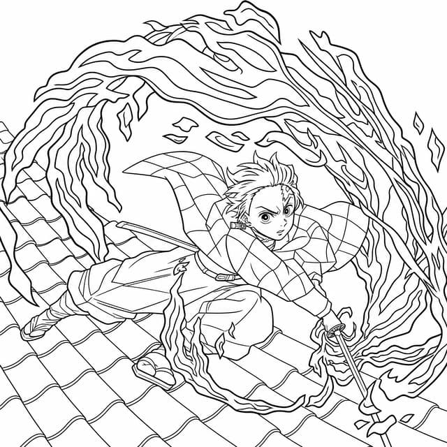 Tanjiro Demon Slayer Dark Background Coloring Page