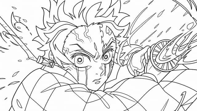 Tanjiro Cartoon Art Style Wallpaper Coloring Page