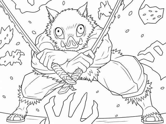Inosuke Demon Slayer Blue Sword Coloring Page