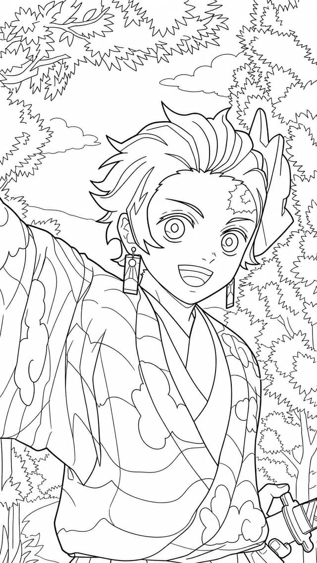 Tanjiro Winter Snow Demon Slayer Coloring Page