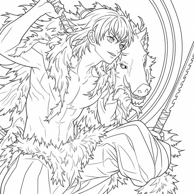 Inosuke Demon Slayer Without Mask Coloring Page