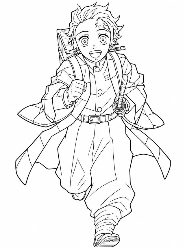 Tanjiro Holding Sword Action Pose Coloring Page