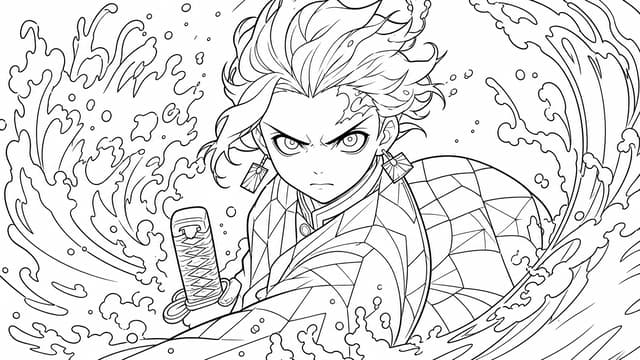 Tanjiro Demon Slayer Red Sword Flame Coloring Page