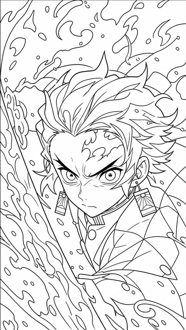 Tanjiro Demon Slayer Flame Dragon Art Coloring Page
