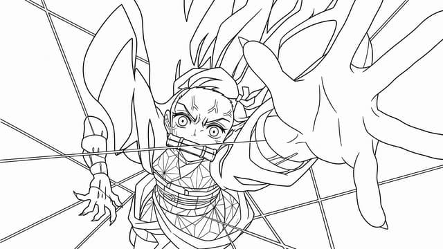 Nezuko Kamado Angry Expression Coloring Page