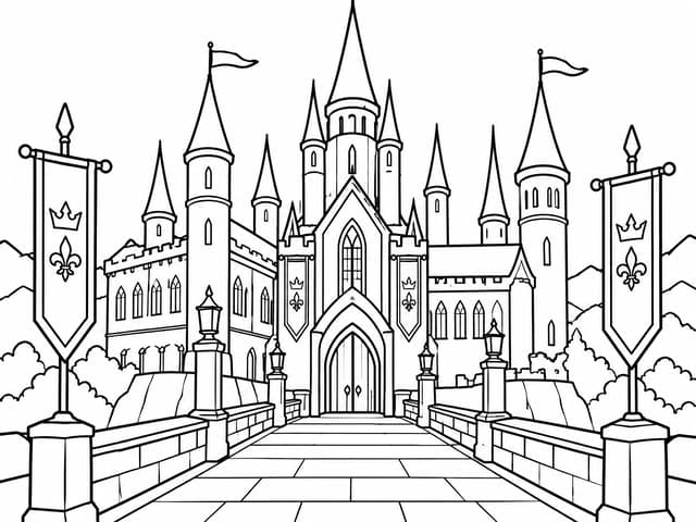 Royal Academy Castle Courtyard Coloring Page