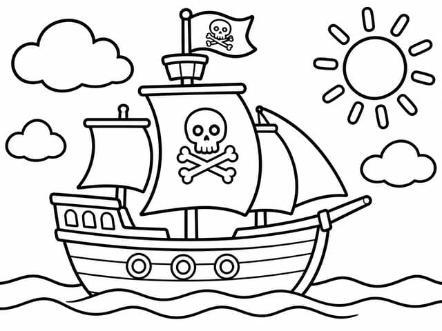 Pirate Ship on Calm Waters Coloring Page