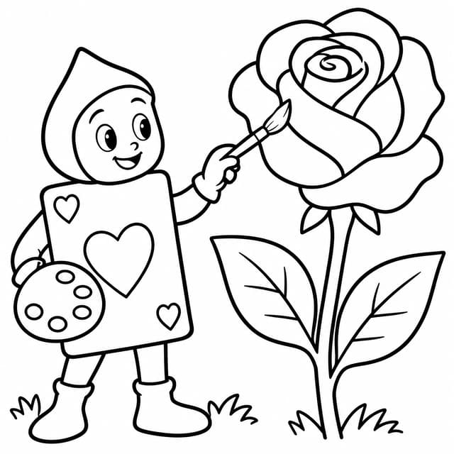 Card Soldier Painting Roses Coloring Page