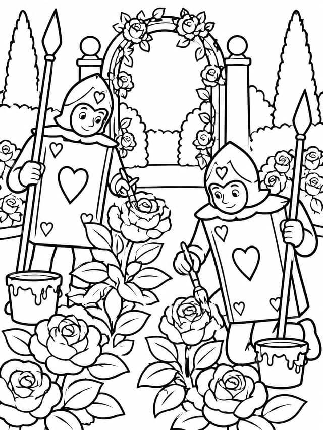 Card Soldiers Painting Rose Bushes Coloring Page