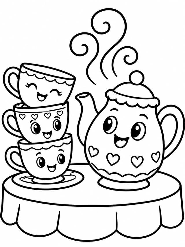 Wonderland Tea Cup and Teapot Coloring Page