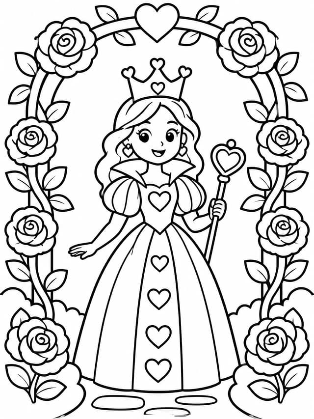 Heart Queen Rose Garden Gateway Coloring Page