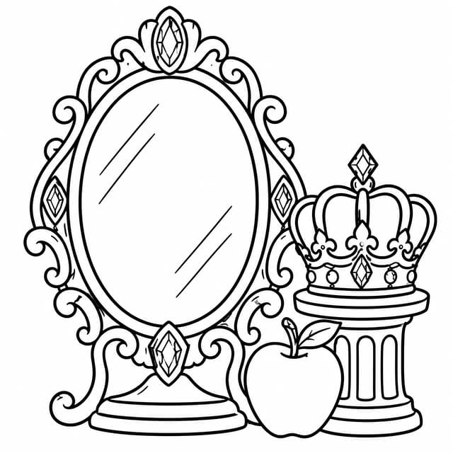 Enchanted Mirror and Royal Regalia Coloring Page