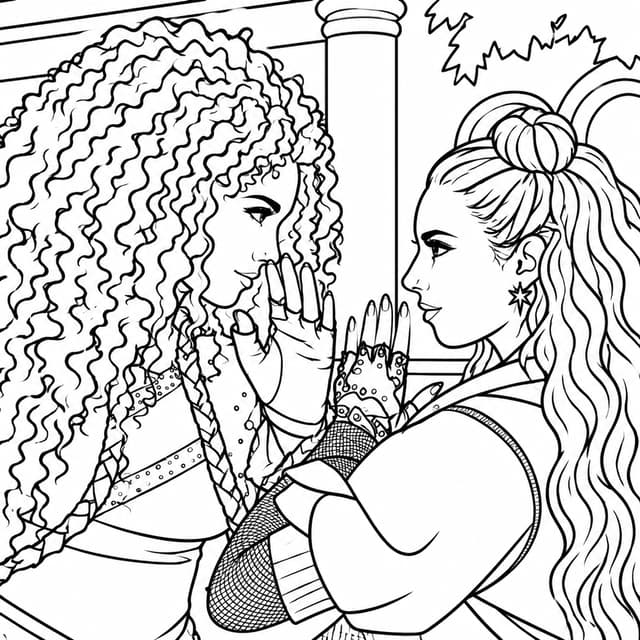 Descendants Red and Chloe Face to Face Coloring Page