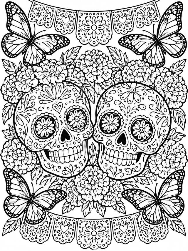 Misterna calavera i botaniczny gobelin – kolorowanka do druku