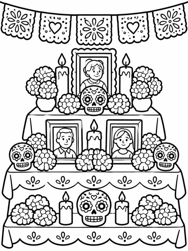 Tradycyjna trzystopniowa ofrenda - kolorowanka do druku