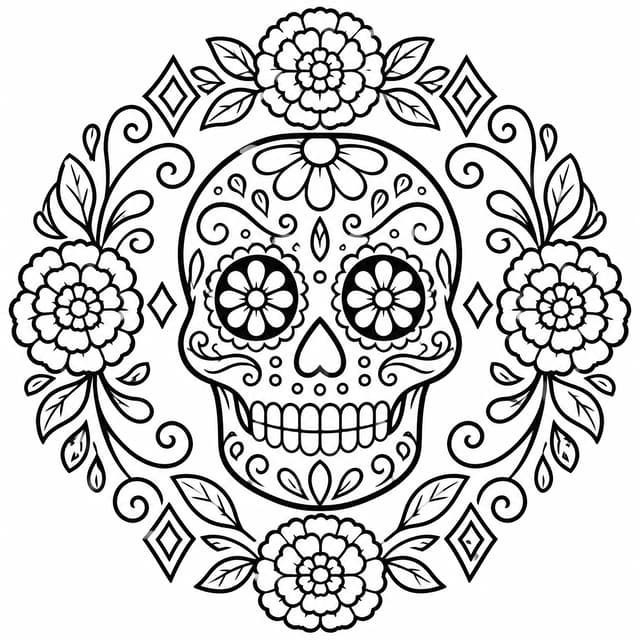 Dekoracyjna cukrowa czaszka mandala – kolorowanka do druku