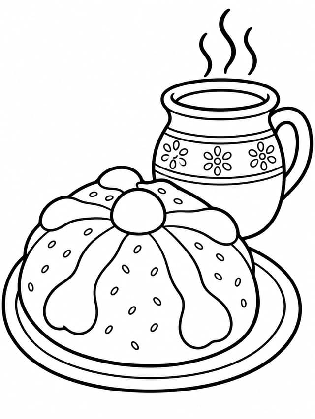 Pan de Muerto i gorąca czekolada kolorowanka do druku