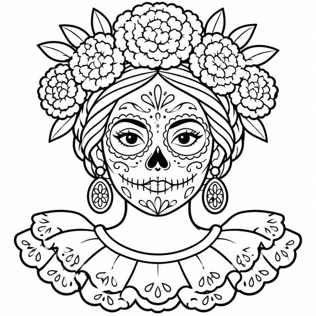 Elegancki portret La Catrina kolorowanka do druku