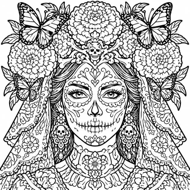 Ozdobne nakrycie głowy La Catrina kolorowanka do druku