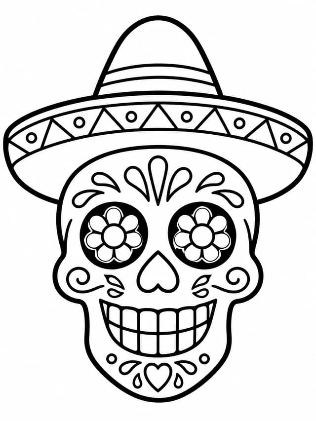 Uśmiechnięta calavera w sombrero kolorowanka do druku