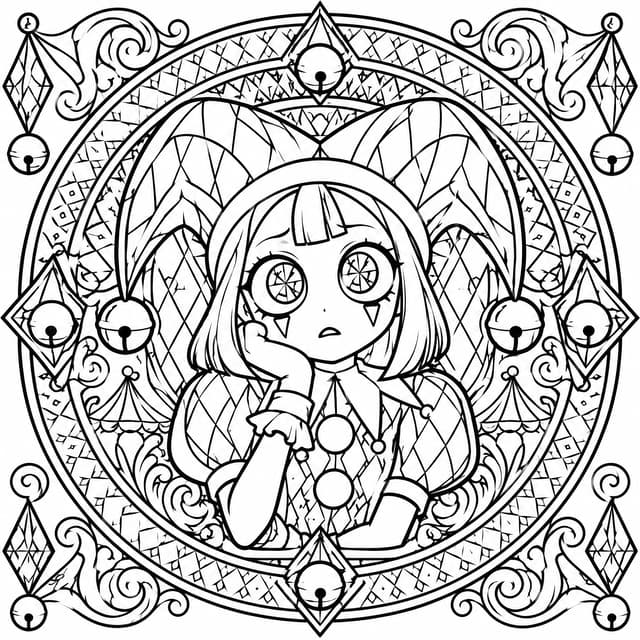 Intricate Pomni Mandala Digital Circus Coloring Page