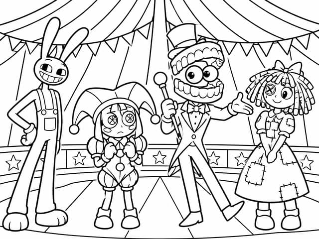 Digital Circus Group on Stage Coloring Page