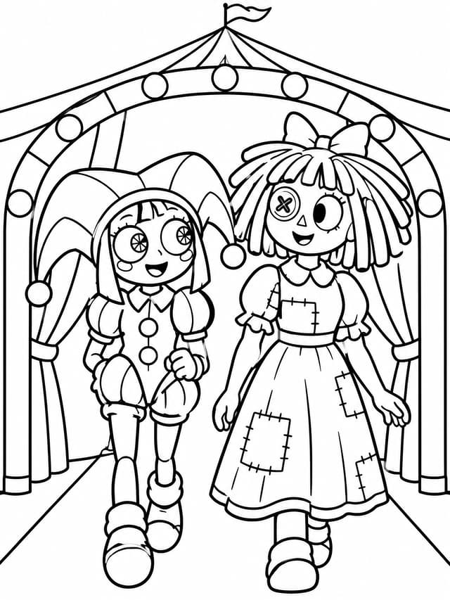 Pomni and Ragatha Exploring Coloring Page