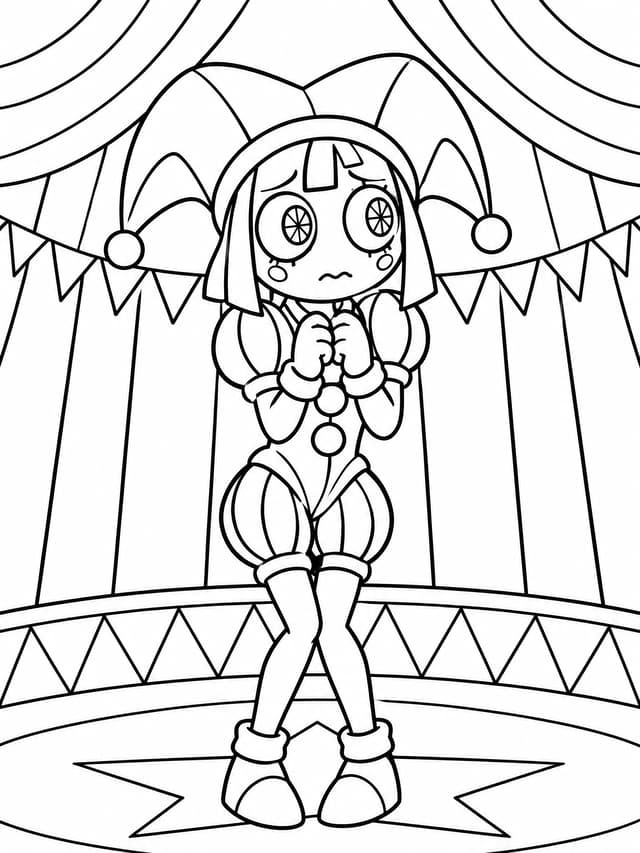Pomni Jester Girl in the Circus Tent Coloring Page